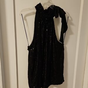 Ramy Brook Black Sequin Halter Top